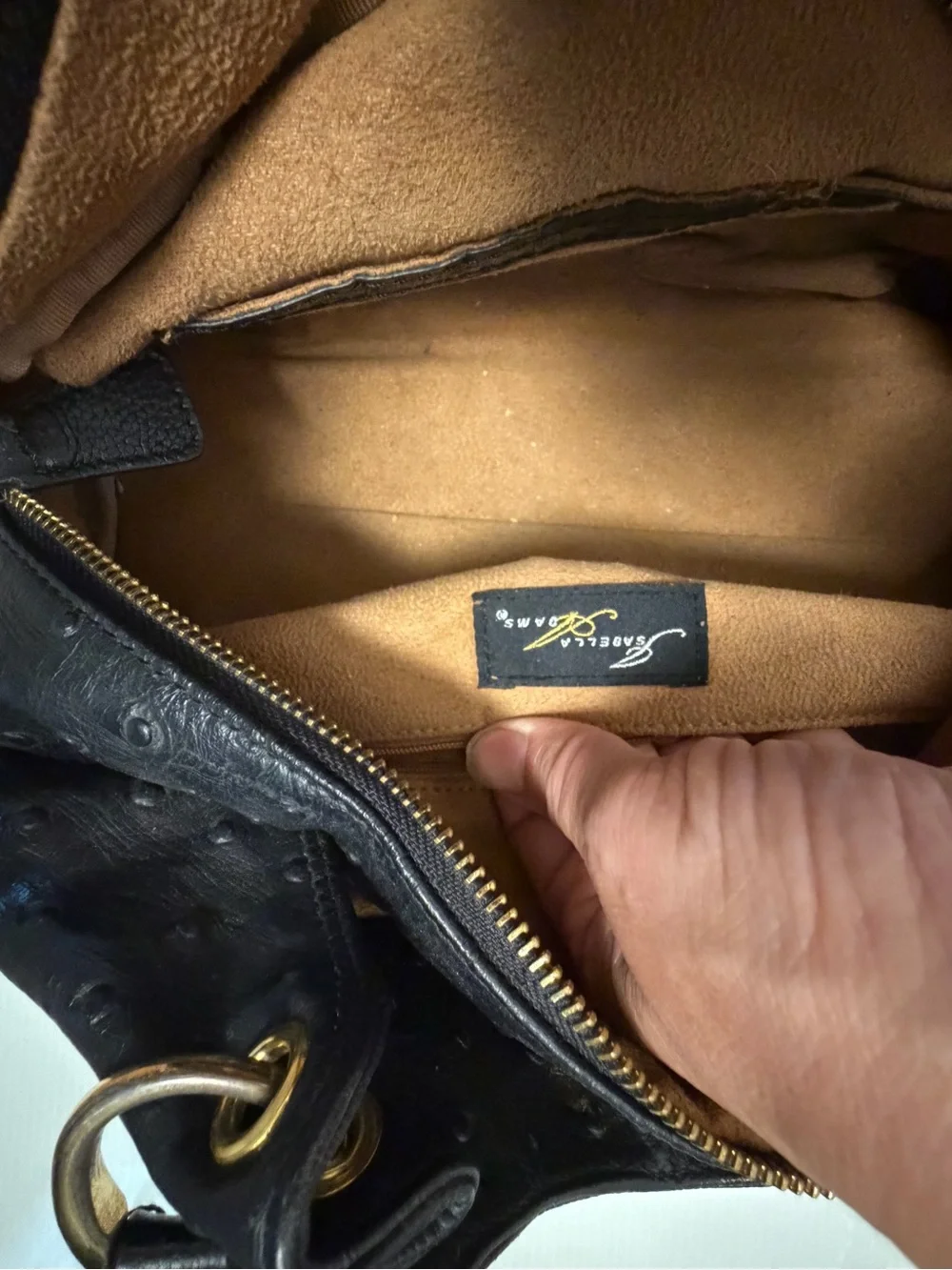 Isabella Adam’s Black Shoulder Bag with Gold Hardware - Embossed Texture